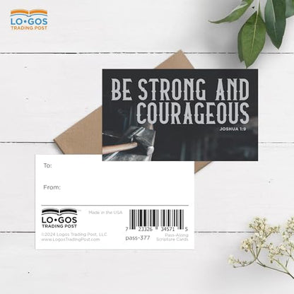 Pass It On Scripture Cards, Iron, Strong and Courageous, Joshua 1:9, Pack of 25 — Inspirational Bible Verse Wallet Cards, Devotional, Bible Study - Small Christian Greetings for Encouragement - color: Strong and Courageous