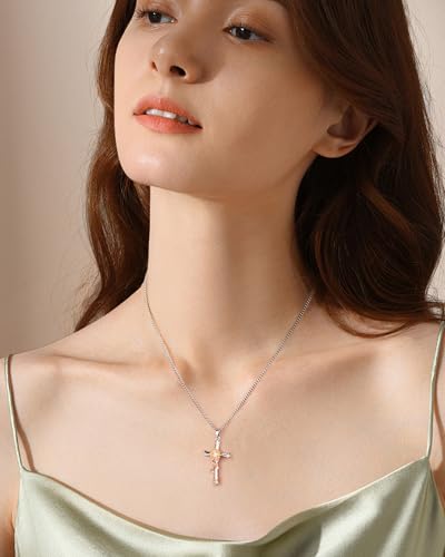 ACECHA Silver Cross Necklace for Women, Crosses Pendant with Birthflower - color: Sunflower-Happiness