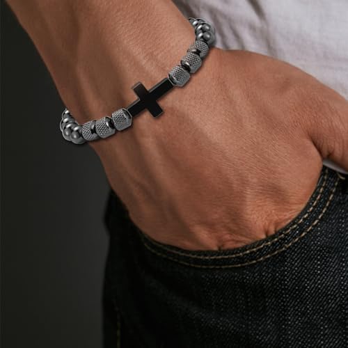 Cross Bracelet for Boys Teens, Adjustable Obsidian Beads Bracelets Christian Religious Jewelry Gifts for Teen Teenage Boys - style: Happy Easter