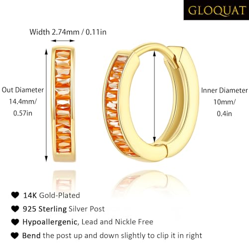 14K Gold Huggie Earrings for Women Silver Huggie Hoop Earrings Cubic Zirconia Huggie Earrings Stud Earrings Lightweight Dainty Hypoallergenic Earrings Jewelry Gifts - color: Gold Orange CZ Huggies