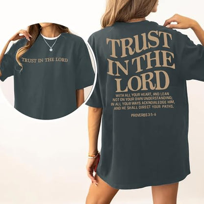 Trust in The Lord Christian Shirts God Faith Religious T Shirts Oversized Jesus Tshirt Women Bible Verse Tee Tops - color: Grey, size: Small