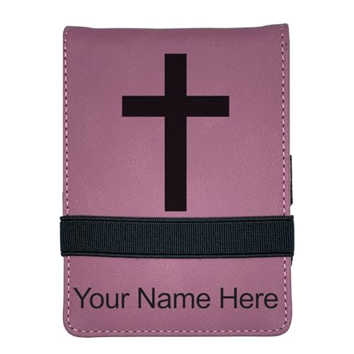 LaserGram Mini Padfolio with Notepad and Pen, Christian Cross, Personalized Engraving Included (Pink) - color: Pink