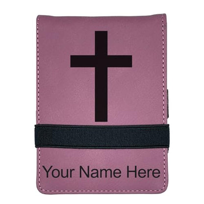 LaserGram Mini Padfolio with Notepad and Pen, Christian Cross, Personalized Engraving Included (Pink) - color: Pink