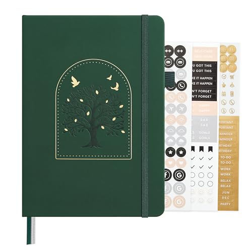 &And Per Se Dotted Journal Notebook, A5 Hardcover Aesthetic Dotted Notebook – 160 Pages 100gsm Thick Dot Grid Paper, 3 Sticker Sheets – Gift-Ready Journaling Kit for Women (Dark Green) - color: o.Dark Green with Pattern, style: Dotted with Pattern