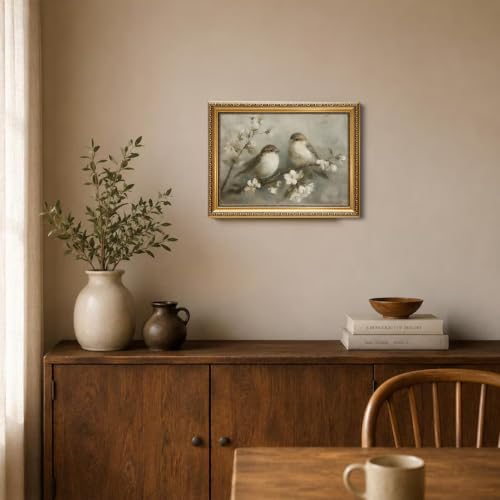 Vintage Birds Gold Framed Wall Art Floral Botanical Paintings Wall Decor - color: Brids, size: 10"L x 8"W
