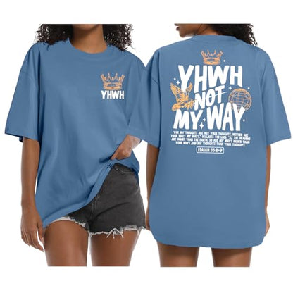 Christian Faith Shirts for Women Jesus Shirt YHWH Inspirational Bible Verse T-Shirt Religious Oversized Graphic Tee - color: Blue, size: Medium