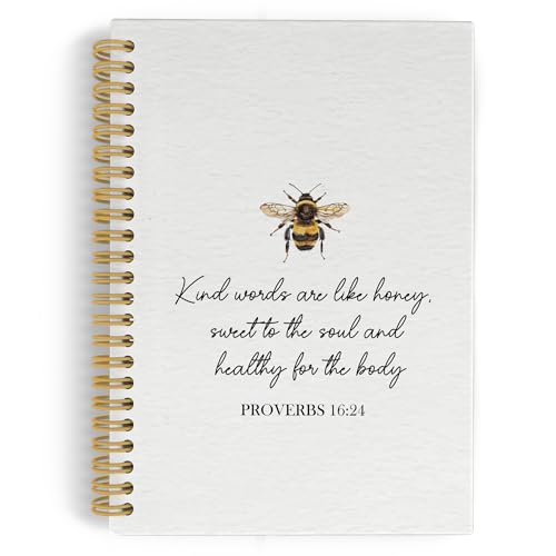 Christian Bee Spiral Notebook Journal, Bible Verse Notebooks for Work School Office, Bee Gifts for Women, Cottagecore Cute Spiral Journal 5.5x8.3 Inches - color: Bee