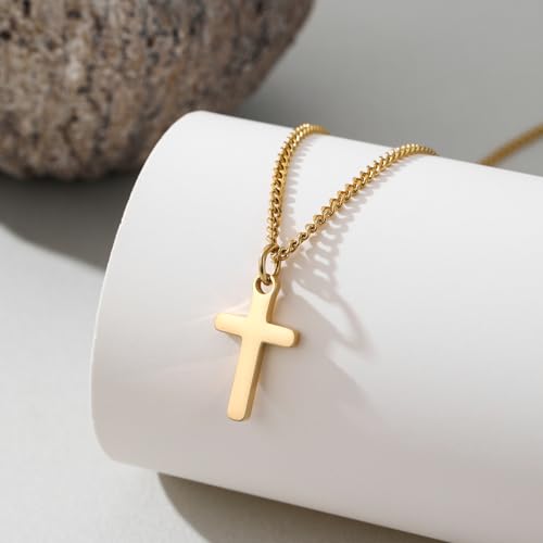 Small Cross Necklace for Boys Baptism Christmas Confirmation Valentines Easter Birthday Gifts to Teens Son Grandson Nephew - color: gold, style: Grandson