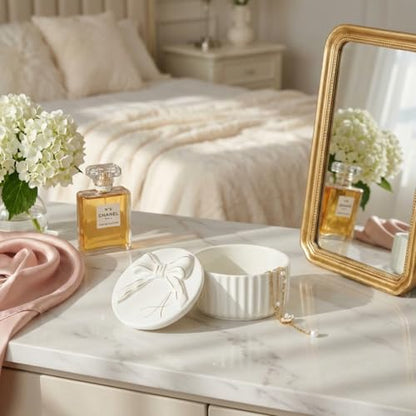 COLLECTIVE HOME Ceramic Jewelry Box with Bow, Nightstand Vanity Decor(A) - color: A