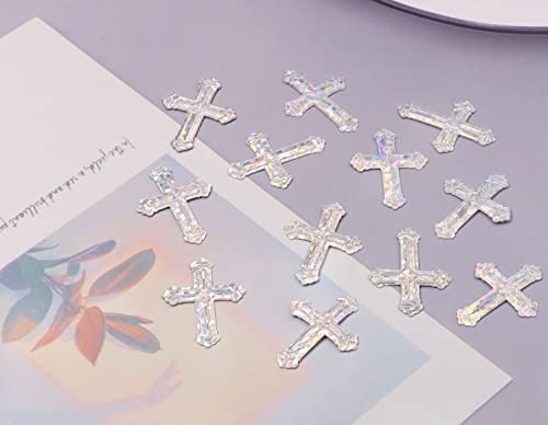 ONLYKXY 520Pcs Cross Table Confetti Decor Glitter Table Confetti Cross Decoration for Birthday Wedding Foil Theme Thanks Giving Party Valentine's Day Scatter Bless Confetti(Silvery）