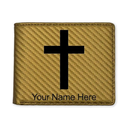 LaserGram Personalized Wallet, Christian Cross (Carbon Fiber Gold) - color: Carbon Fiber Gold
