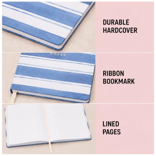 WORLD TRAVELER Large Lined Journal Notebook 256 Ruled White & Ivory Pages - color: Wide Stripes