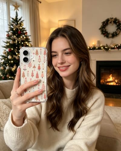 Pink Christmas Trees Phone Case Compatible with iPhone 17, Cute Winter Christmas Phone Cover for iPhone 17 - color: Christmas Trees