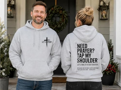 Need Prayer Tap My Shoulder Hoodie Christian Hoodies for Men Women - color: Carolina Blue, size: XX-Large