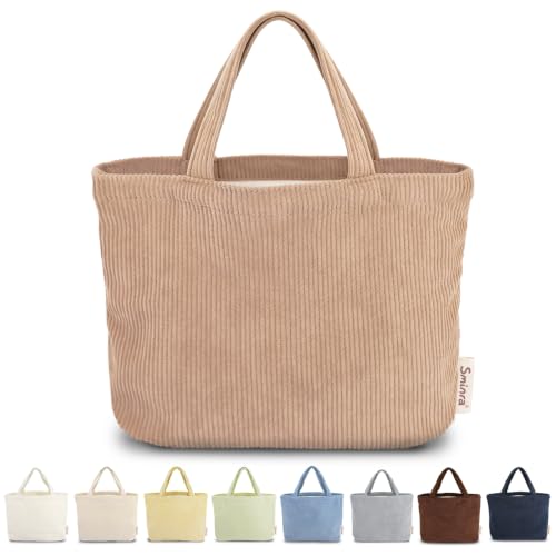 Sminra Small Bible Tote Bag for Women, Corduroy or Quilted Mini Tote Bag - color: Camel