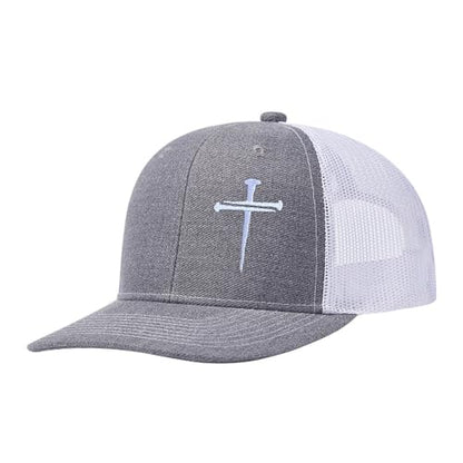 3 Nails Cross Trucker Hat Christian Religious Gifts for Birthday/Christma - color: 3 Nails Cross Trucker Hat Grey & White