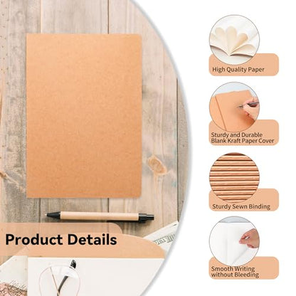miikoul 24 Pack Blank Kraft Notebooks, 8.3"x5.5" A5 Small Journal Bulk Blank Notebooks 80 Gsm Unlined with 60 Pages A5 Subject Notebooks Traveler Journal Set for Adult Students Office School Supplies - color: Blank inner pages-24 PCS