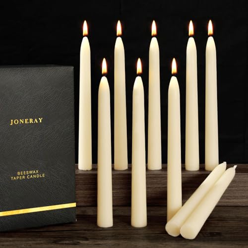 Ivory Beeswax Taper Candles, Unscented and Smokeless Taper Candles, 8-inch Pure Natural Bees Wax for Holiday, Birthday (Pack of 10) - color: Ivory, size: 8in-10pack