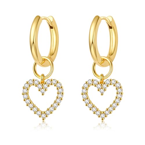 DAILY VIBES Cute Butterfly Star Cross Heart CZ Dangle Earrings for Women - color: Gold Heart CZ