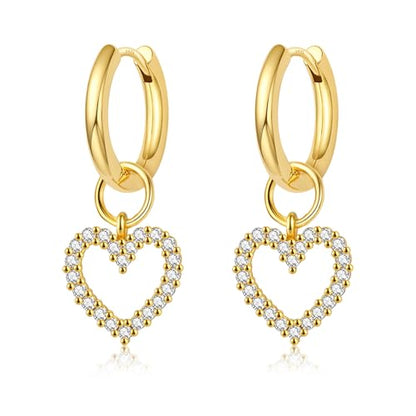 DAILY VIBES Cute Butterfly Star Cross Heart CZ Dangle Earrings for Women - color: Gold Heart CZ