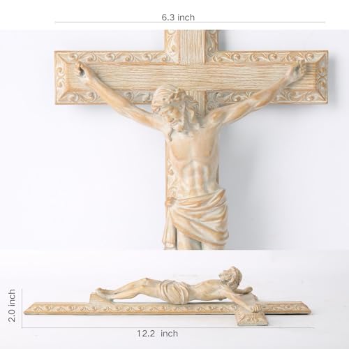 BC Catholic Crucifix Wall Cross, 12" H Jesus Christ Home Decor - color: Wooden
