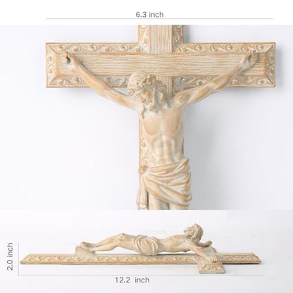BC Catholic Crucifix Wall Cross, 12" H Jesus Christ Home Decor - color: Wooden