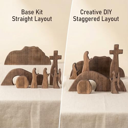 Wooden Nativity Set Easter Resurrection Scene Cross Decor