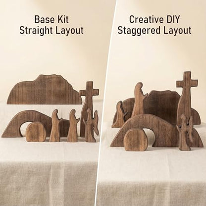 Wooden Nativity Set Easter Resurrection Scene Cross Decor