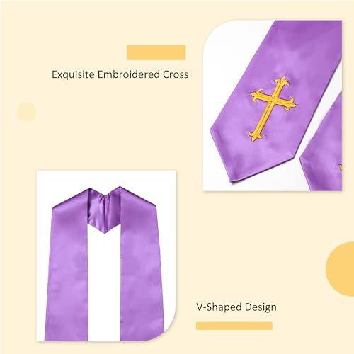 Clergy Stole & Choir Stole with Embroidered 60/72" - color: Purple, size: 60 inch