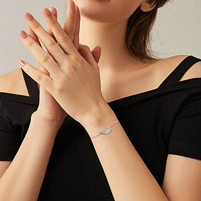 POPLYKE 925 Sterling Silver Infinity/Cow/Wing/Cross/Heart Bracelet for Mom and Daughter Jewelry Birthday - style: G-Angel wing bracelet