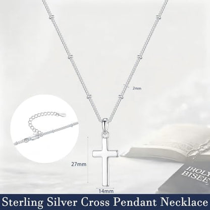 S925 Sterling Silver Cross Necklace for Women - color: 22+2 Inches