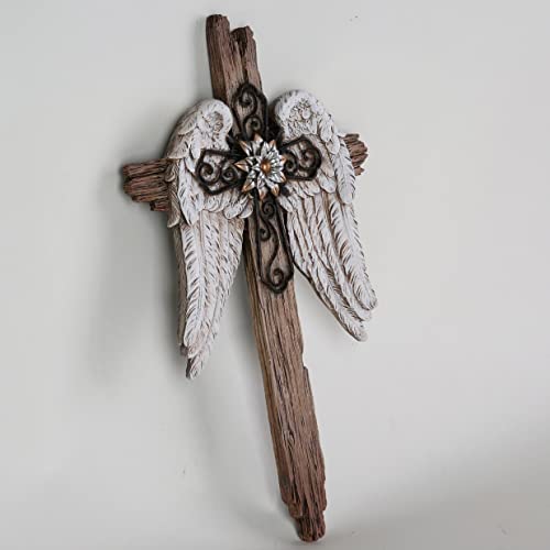 BC Home Decor Rustic Angel Wings Crosses Wall Décor 12" H Wall Cross - size: 12"L x 7"W