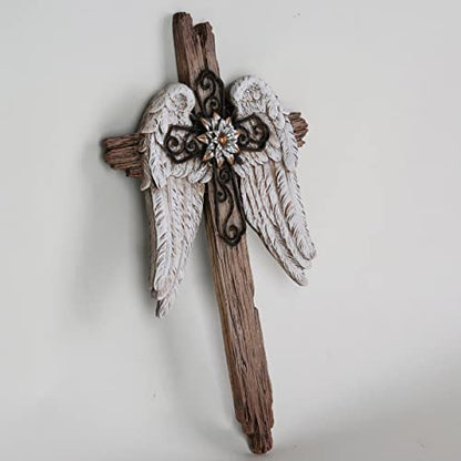 BC Home Decor Rustic Angel Wings Crosses Wall Décor 12" H Wall Cross - size: 12"L x 7"W