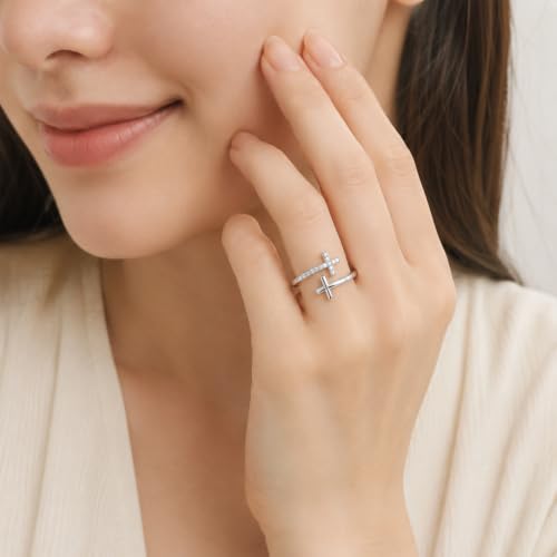 Cross Rings 925 Sterling Silver for Women Christian Religious Jewelry Faith Gifts for Mom Wife Girlfriend Her - color: White-7