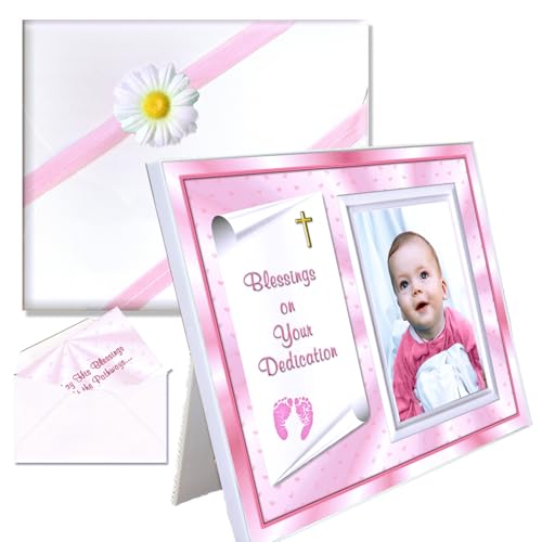 Baby Girl Dedication Picture Frame Keepsake – Faith-Inspired Gift from Godparents or Grandparents – Holds 3.5x5 Photo - color: Girl Dedication