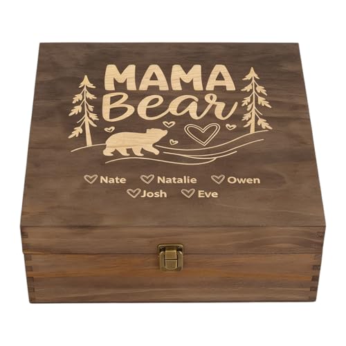 Personalized Mama Bear Memory Box, Engraved Gift for Mom or Grandma - style: 19. Mama Bear Designs