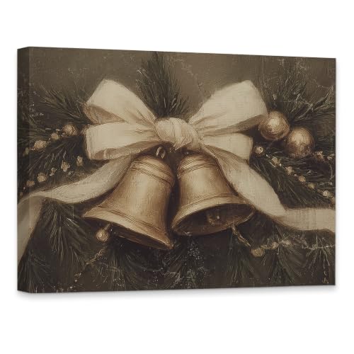 KSDUT Vintage Moody Christmas Bell Framed Wall Art 14x11 Inch - color: Christmas-22