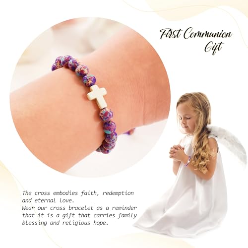 BAYLAY Gifts for Teen Girls Boys, Cross Bracelet for Kids Easter Christian Religious First Communion Baptism Confirmation Gifts for Girls Boys - color: Purple Imperial