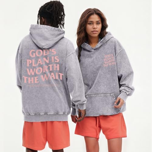 Christian Graphic Hoodies for Women God Bible Verse Oversized Hoodie Religious Letter Print Acid Wash Sweatshirts - color: Gray, size: Large