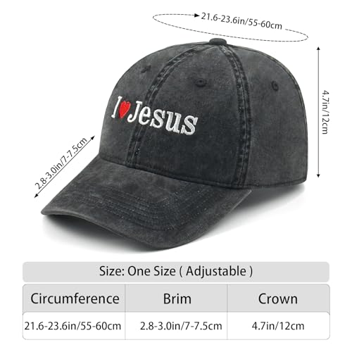 Inspirational Christian Baseball Cap, Adjustable Embroidered Cotton Hat for Men Women Dad Hat Gifts for His Her - color: I Love Jesus Heart - Black