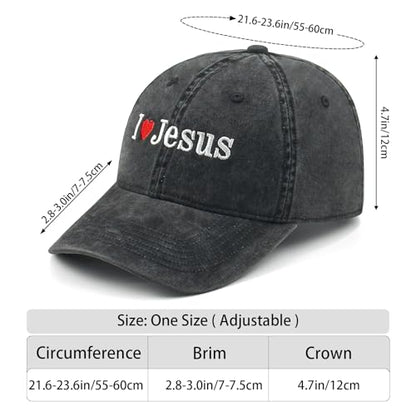 Inspirational Christian Baseball Cap, Adjustable Embroidered Cotton Hat for Men Women Dad Hat Gifts for His Her - color: I Love Jesus Heart - Black