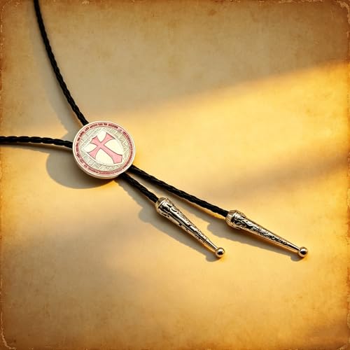 Fashionable Cross Bolo Tie Multi-Color Cross Shield Necktie - color: Pink