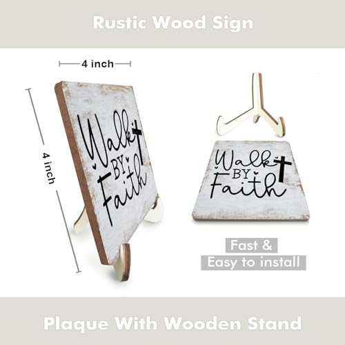 Motivational Sign Rustic Desk Decor Decorative Christian Gifts Religious Bible Verse Faith Decoration for Home Coffee Shop Office Table Shelf Tiered Tray Plaque with Wood Stand - color: multicolour0339