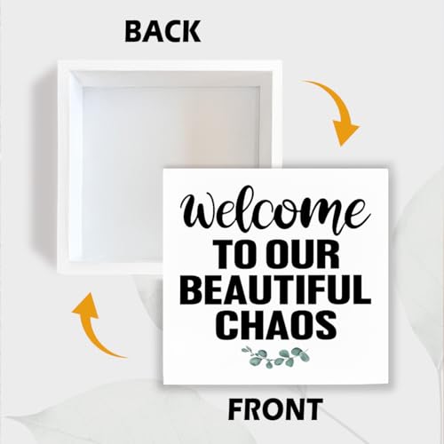 Farmhouse Home Decor, Welcome To Our Beautiful Chaos Wooden Sign, Living Room Wall Art, Family Room Signs, Housewarming Gift, Box Sign Decor Tabletop, Hallway Decoration, 5.1x5.1inches - color: Home 15