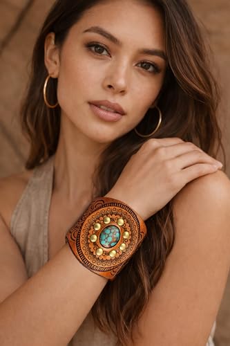 GelConnie Punk Leather Cuff Bracelet Adjustable Straps Wrap Bracelets Arm Armor Cuff Gothic Leather Wristbands for Men, Women - color: MLPB106-Brown