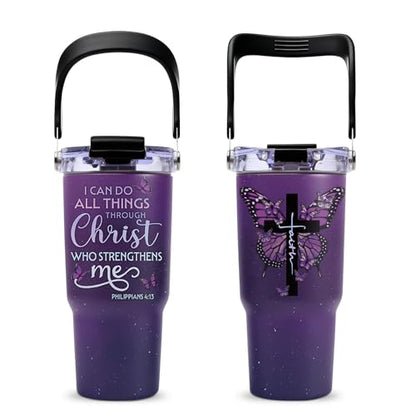 Christian Gifts for Women Faith Tumbler with Top Handle and Flip Straw Lid 20oz Stainless Steel Insulated Travel Cups, Inspirational Religious Gifts for Women Catholic, Pastor Wife Birthday Gift Ideas - color: Christian Faith02