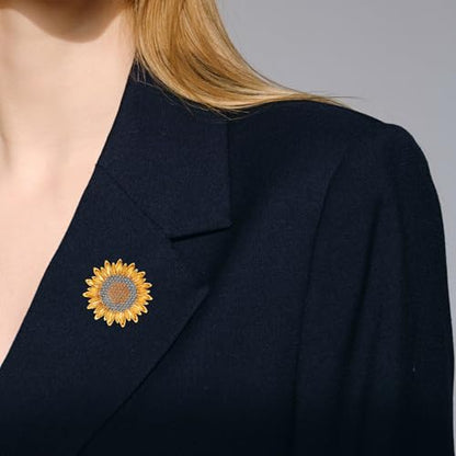 Enamel Brooch Pin For Women Men, Vintage American Flag Crystal Lapel Pin, Christmas Brooch Suit Dress Clips Accessory Gift - style: 8-Sunflower2
