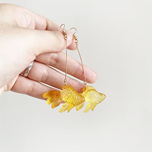 Funny Cute Long Transparent Resin Goldfish Dangle Drop Earrings Creative Chic Personalized Simulation Fish Earrings for Women Statement Jewelry Gifts - color: Yellow