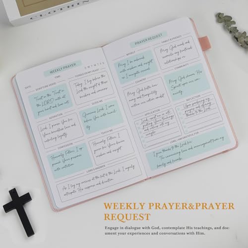 Pink Prayer Journal for Woman - 60 Weeks Bible Journal with Prompts, Verse - color: Pink