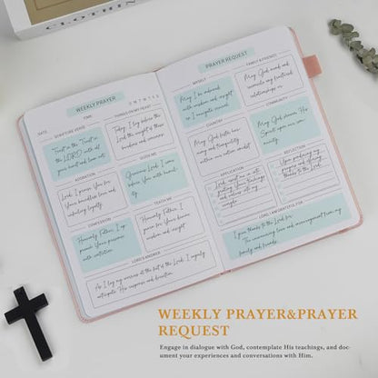 Pink Prayer Journal for Woman - 60 Weeks Bible Journal with Prompts, Verse - color: Pink